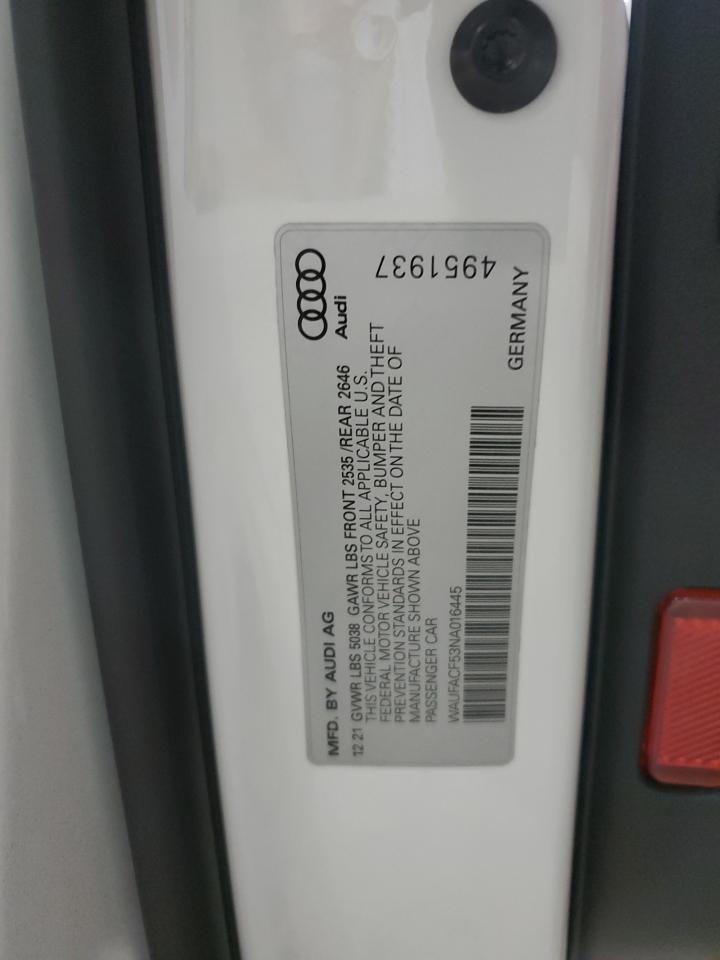 2022 Audi A5 Premium Plus 45 VIN: WAUFACF53NA016445 Lot: 91020175