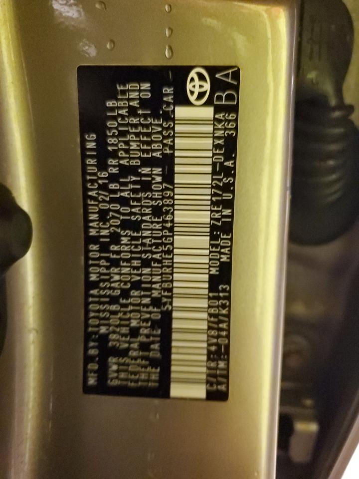 2016 Toyota Corolla L VIN: 5YFBURHE5GP463897 Lot: 93004655