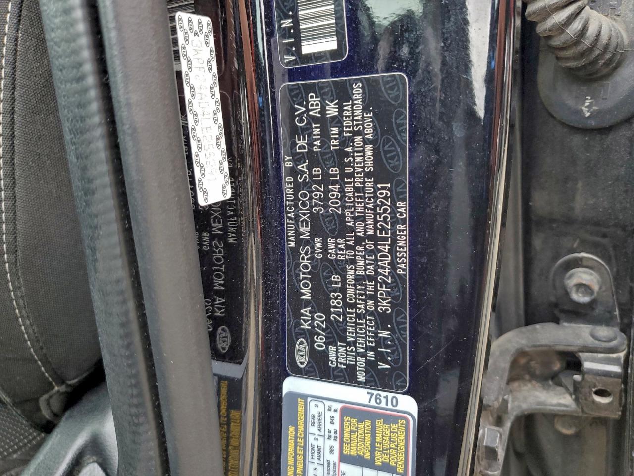 2020 Kia Forte Fe VIN: 3KPF24AD4LE255291 Lot: 93954575