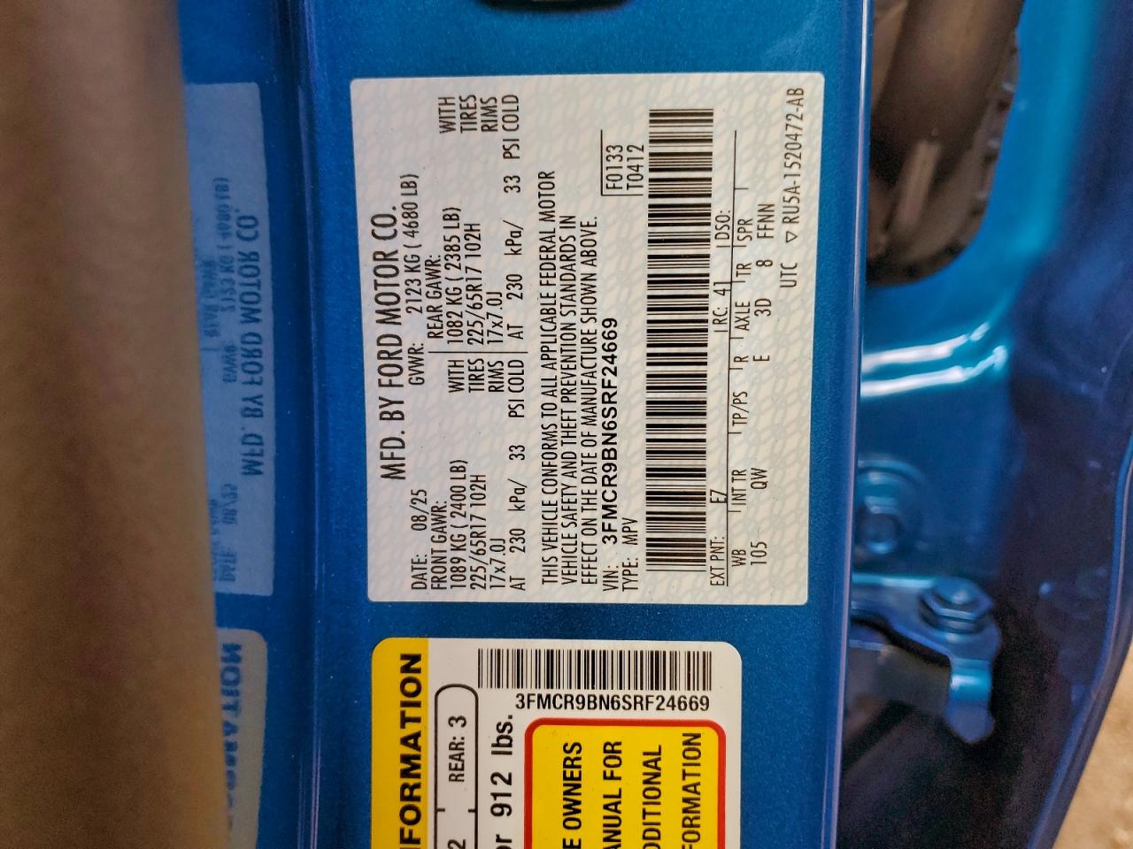 2025 Ford Bronco Sport Big Bend VIN: 3FMCR9BN6SRF24669 Lot: 90921805