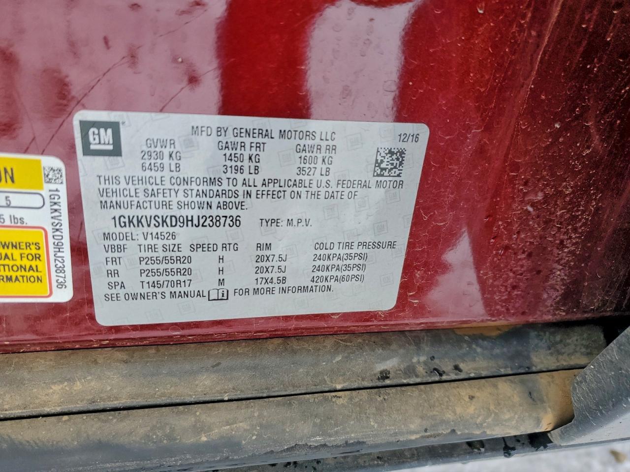 2017 GMC Acadia Limited Slt-2 VIN: 1GKKVSKD9HJ238736 Lot: 93725355