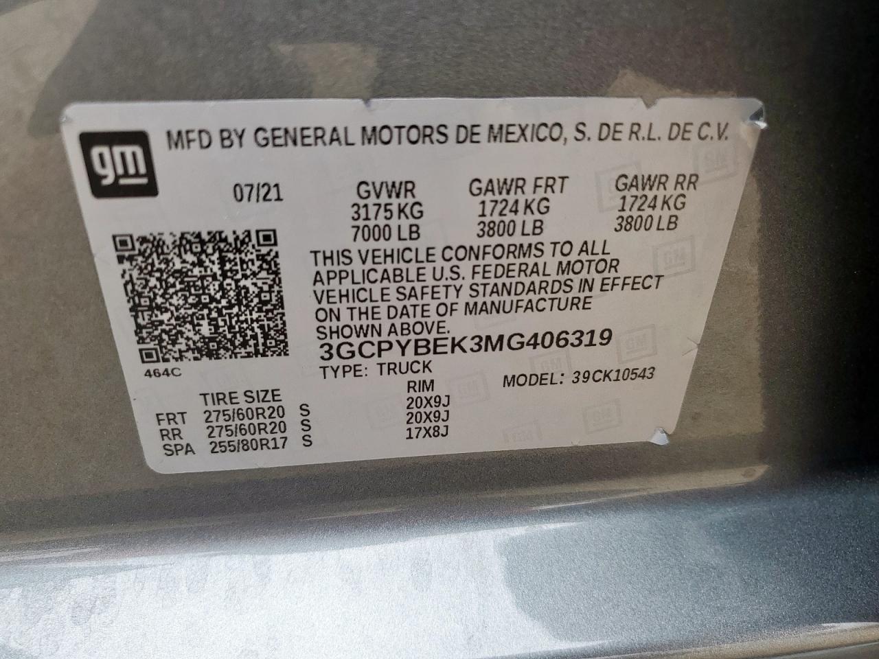 2021 Chevrolet Silverado K1500 Custom VIN: 3GCPYBEK3MG406319 Lot: 93234965