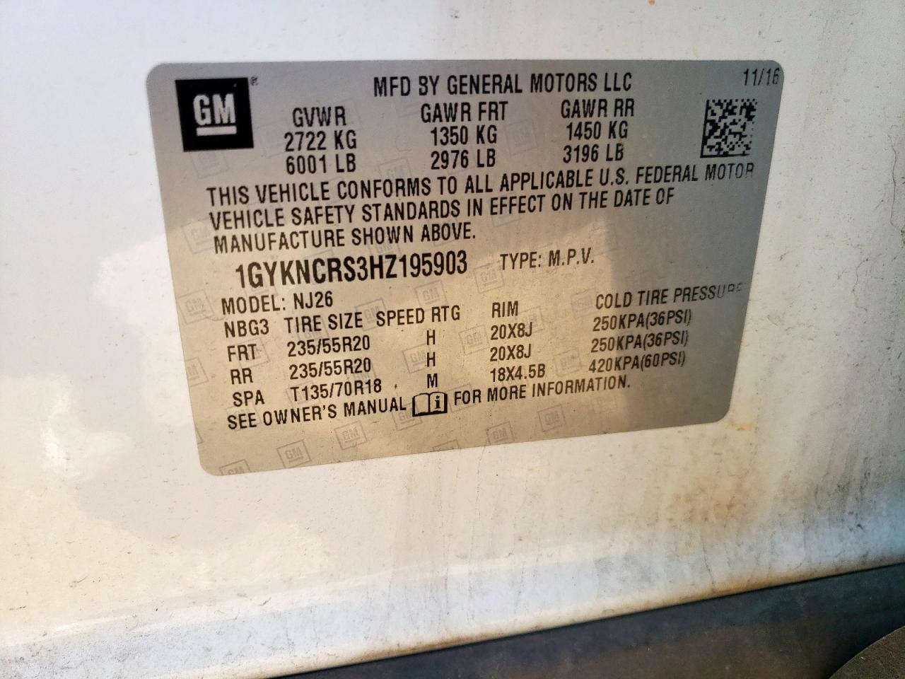 2017 Cadillac Xt5 Premium Luxury VIN: 1GYKNCRS3HZ195903 Lot: 92824145