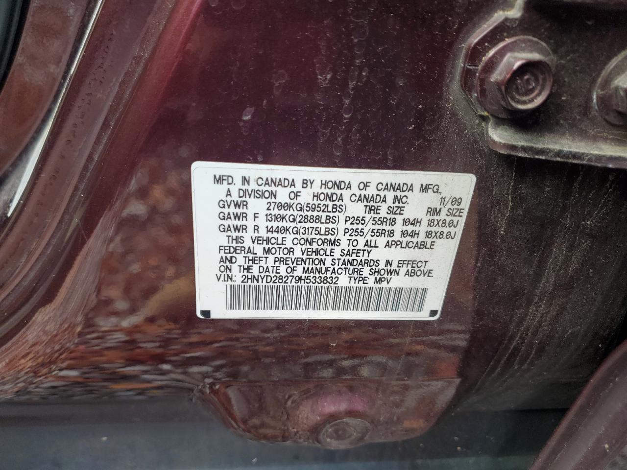 2009 Acura Mdx VIN: 2HNYD28279H533832 Lot: 90601425