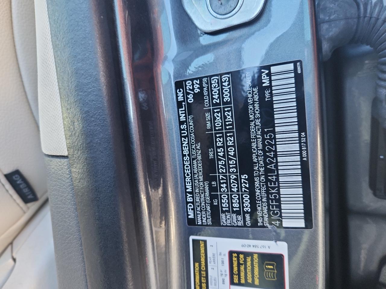 2020 Mercedes-Benz Gls 450 4Matic VIN: 4JGFF5KE4LA242251 Lot: 91046835