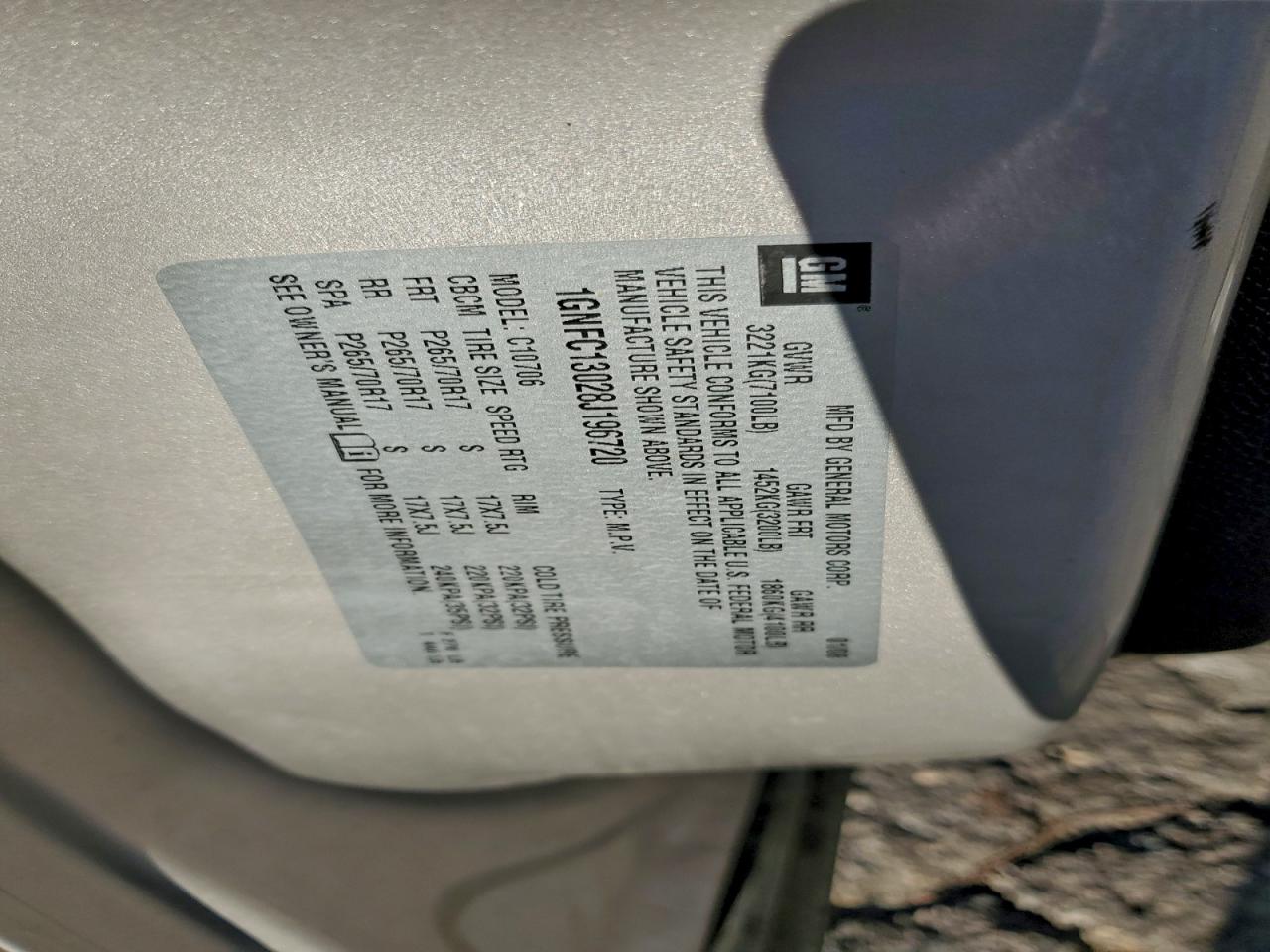 2008 Chevrolet Tahoe C1500 VIN: 1GNFC13028J196720 Lot: 94366475