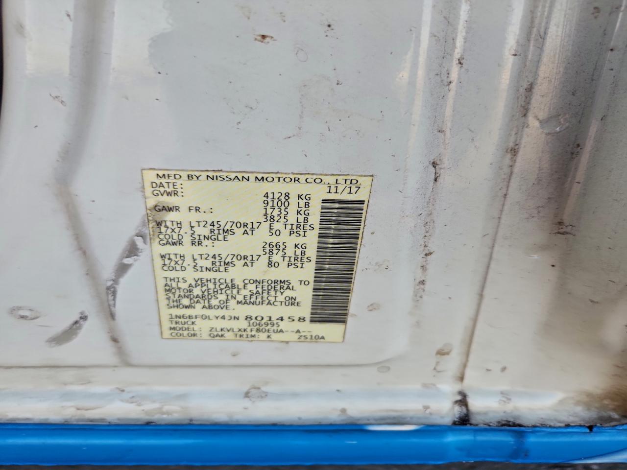 2018 Nissan Nv 2500 S VIN: 1N6BF0LY4JN801458 Lot: 93956575