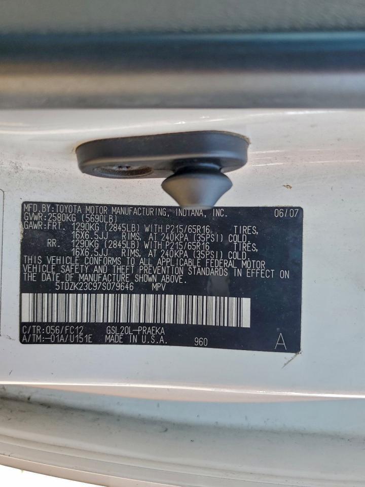 2007 Toyota Sienna Ce VIN: 5TDZK23C97S079646 Lot: 94505645