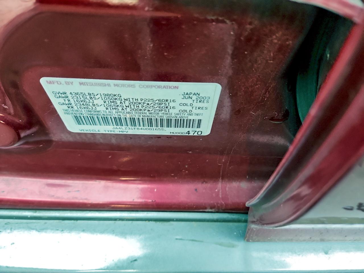 2004 Mitsubishi Outlander Ls VIN: JA4LZ31F84U001655 Lot: 94289295