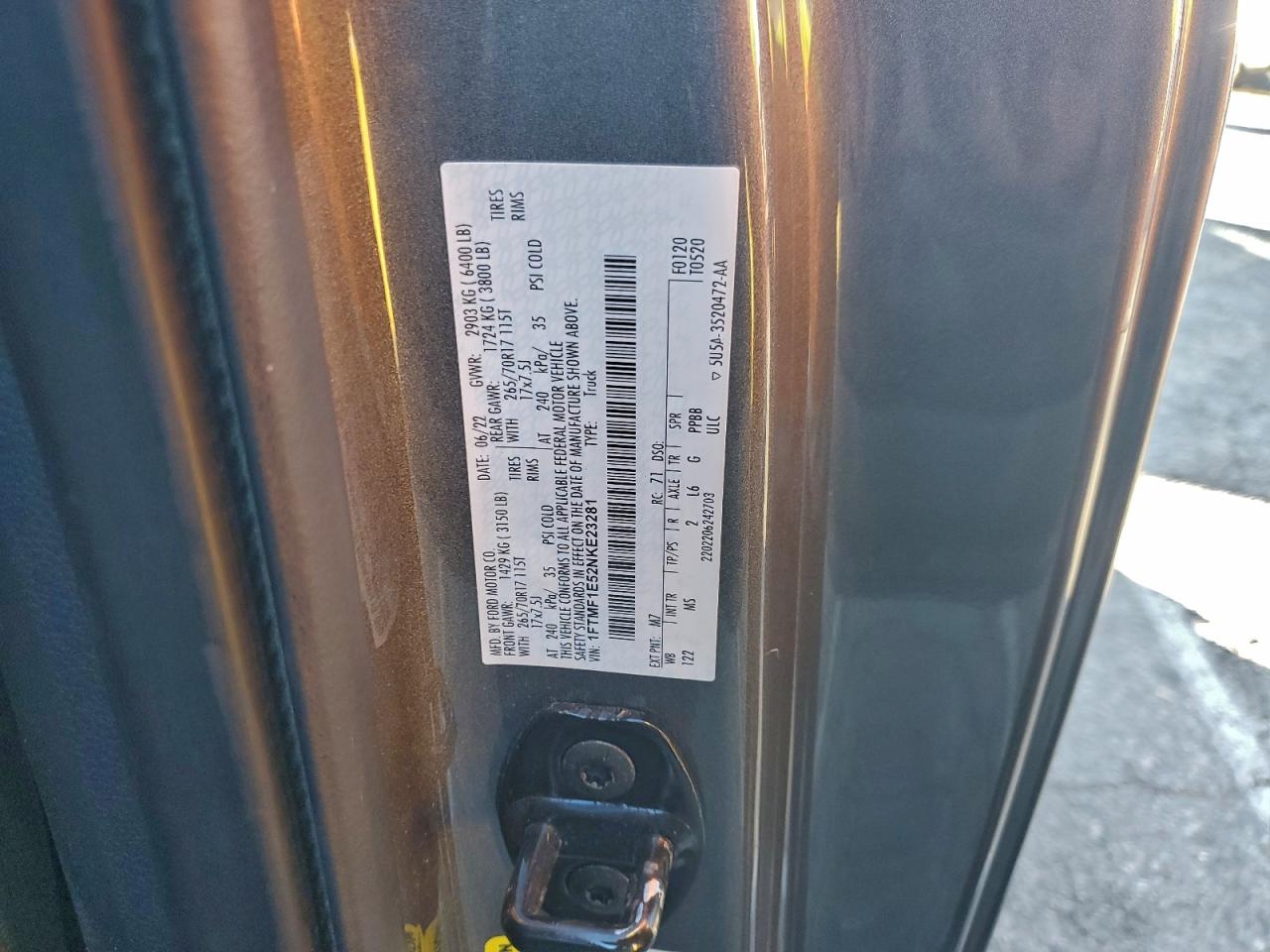 2022 Ford F150 VIN: 1FTMF1E52NKE23281 Lot: 94124625