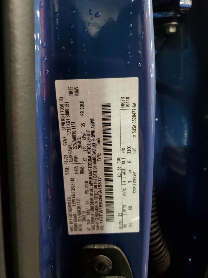 2022 Ford F150 Supercrew VIN: 1FTFW1E52NFA15817 Lot: 92009965