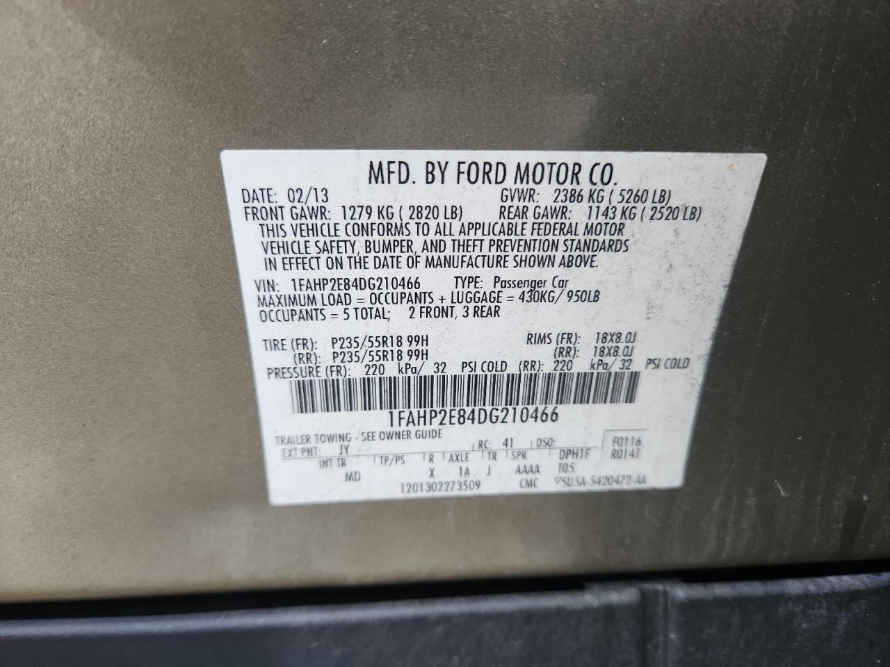 2013 Ford Taurus Sel VIN: 1FAHP2E84DG210466 Lot: 93698735