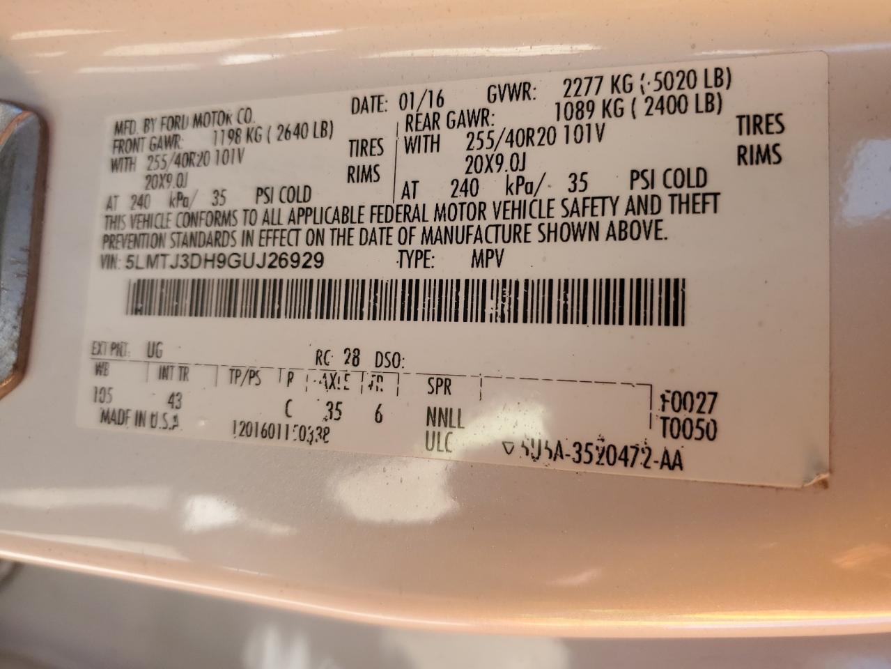 2016 Lincoln Mkc Reserve VIN: 5LMTJ3DH9GUJ26929 Lot: 91889535