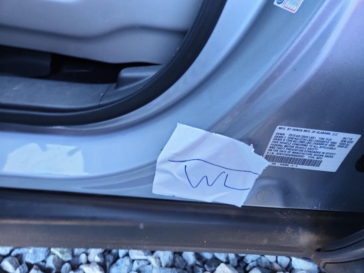 2019 Honda Pilot Ex VIN: 5FNYF5H33KB035391 Lot: 94918345