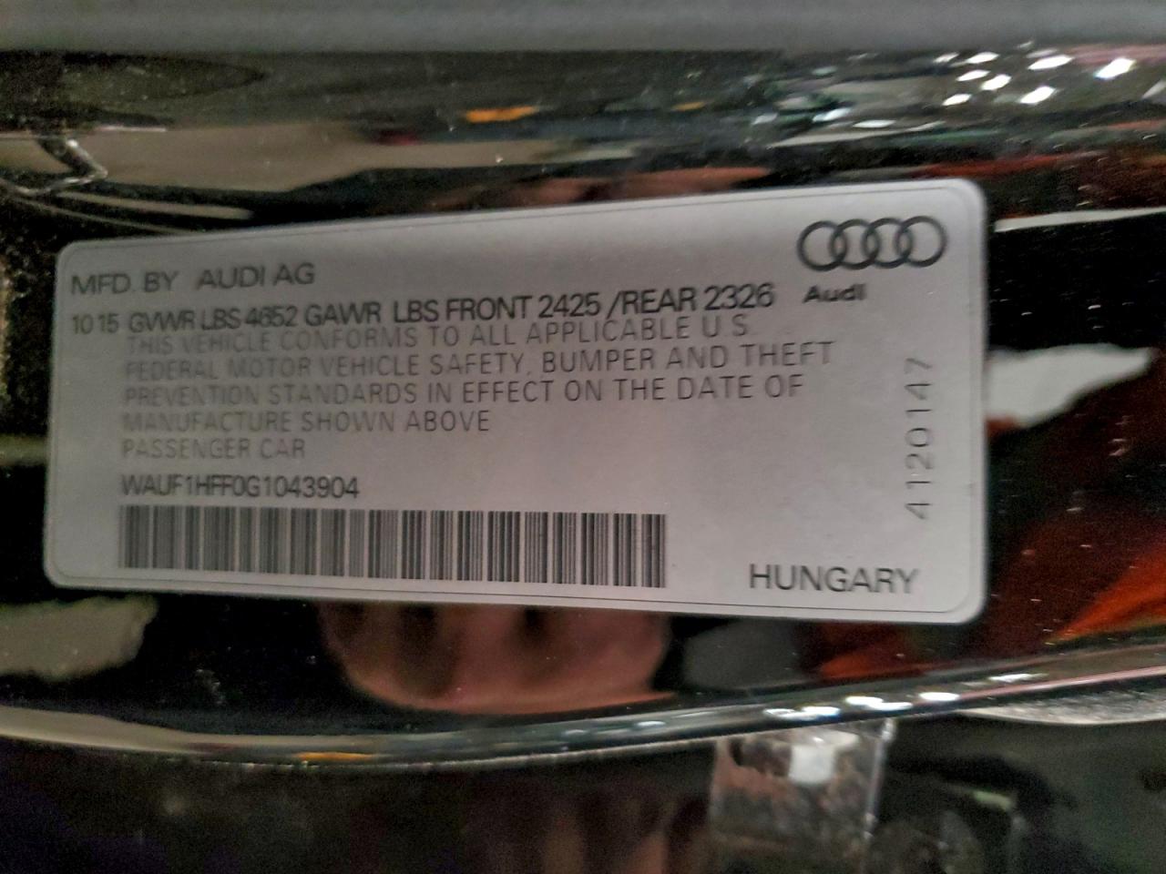 2016 Audi S3 Prestige VIN: WAUF1HFF0G1043904 Lot: 86304665