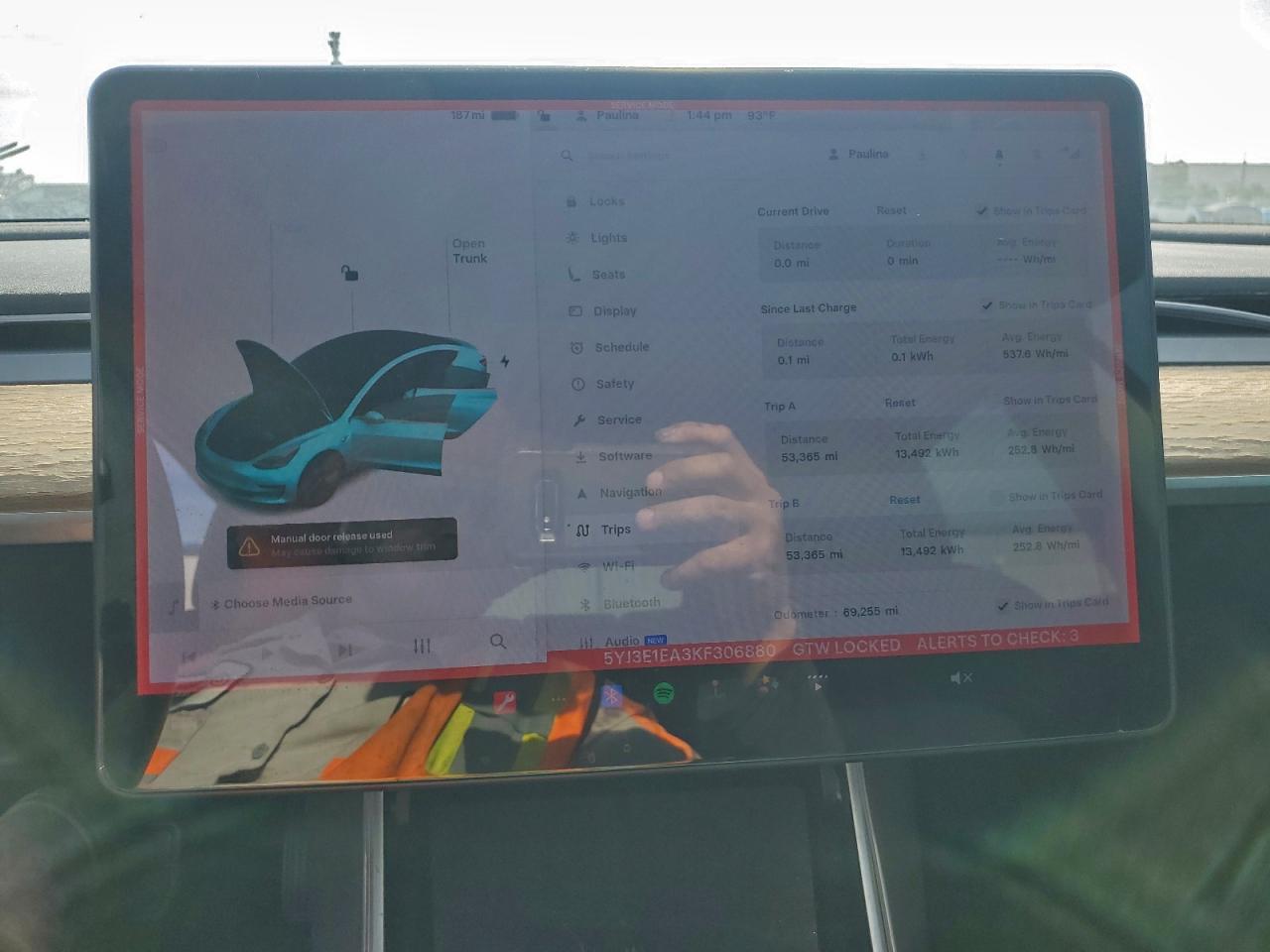 2019 Tesla Model 3 VIN: 5YJ3E1EA3KF306880 Lot: 93850005