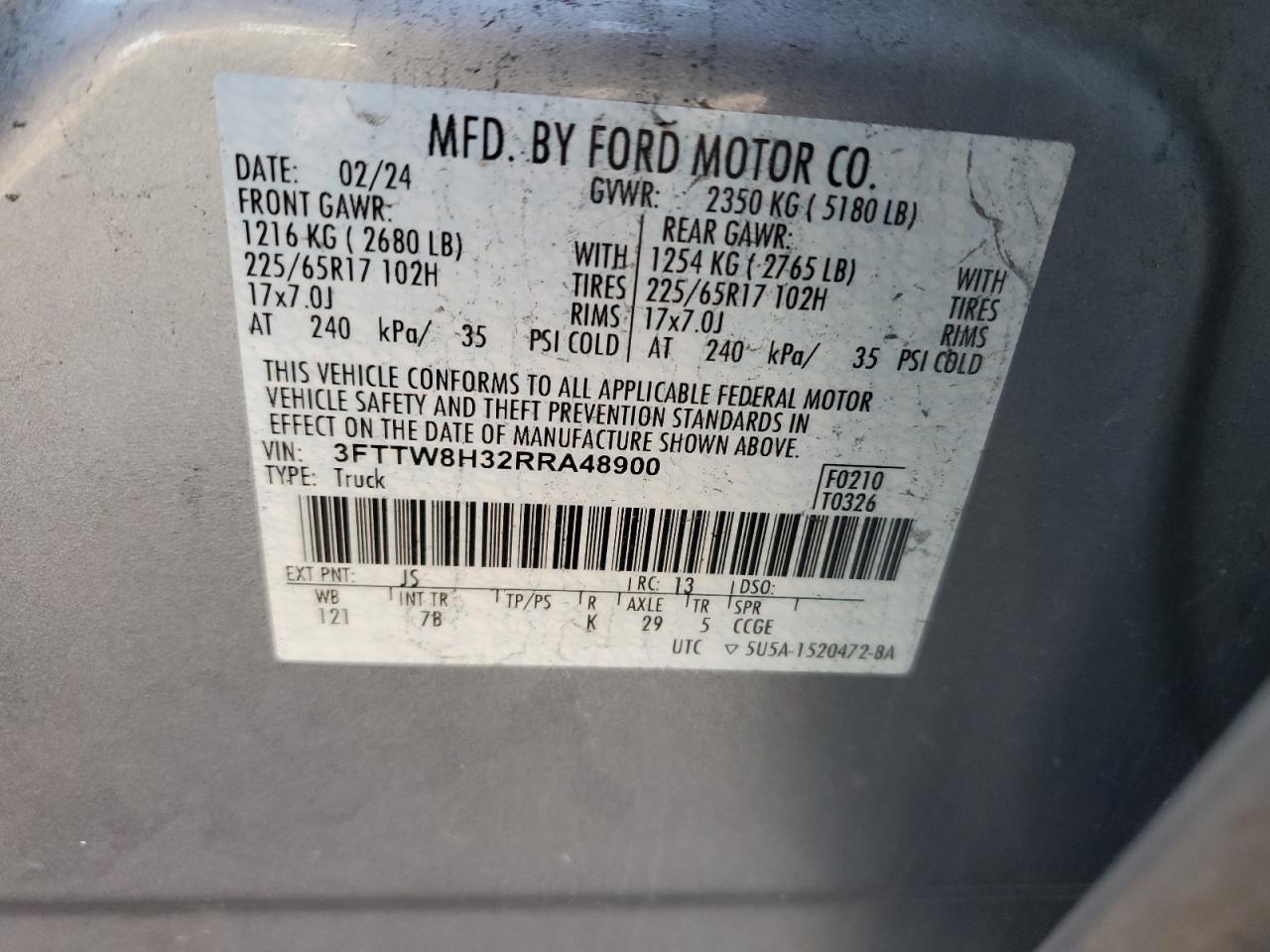 2024 Ford Maverick Xlt VIN: 3FTTW8H32RRA48900 Lot: 91058165