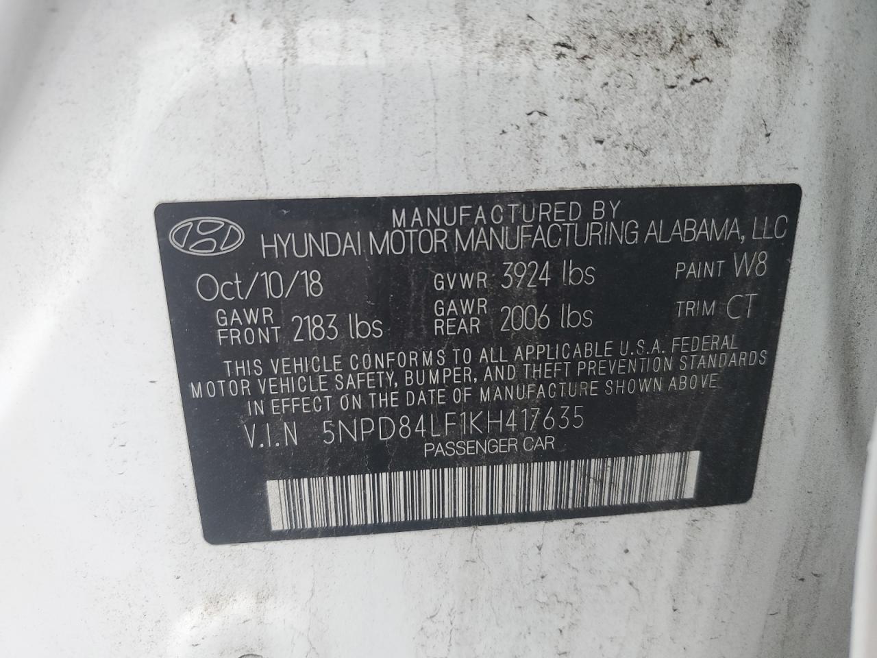 2019 Hyundai Elantra Sel VIN: 5NPD84LF1KH417635 Lot: 93419565