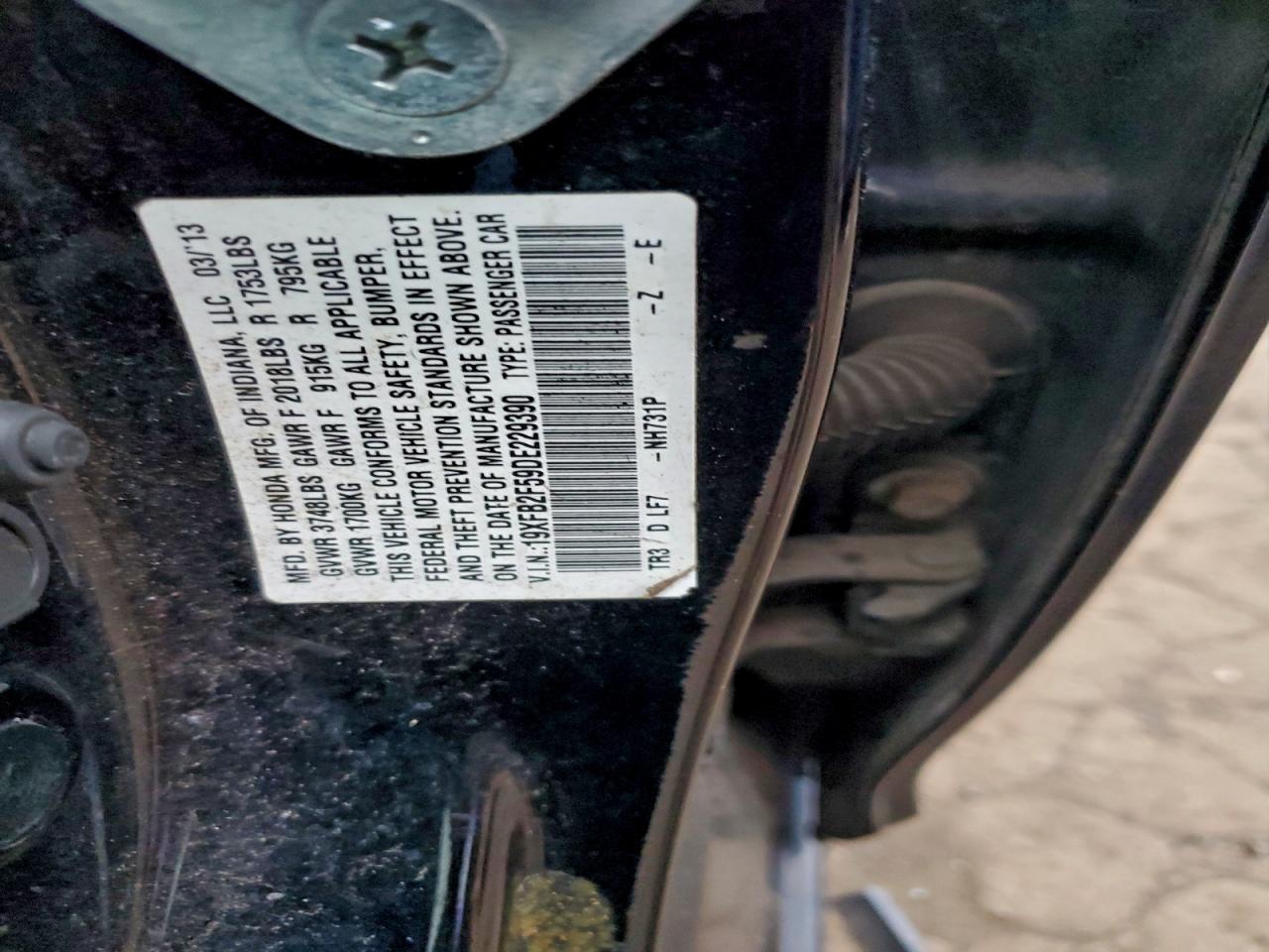 2013 Honda Civic Lx VIN: 19XFB2F59DE229390 Lot: 93618085