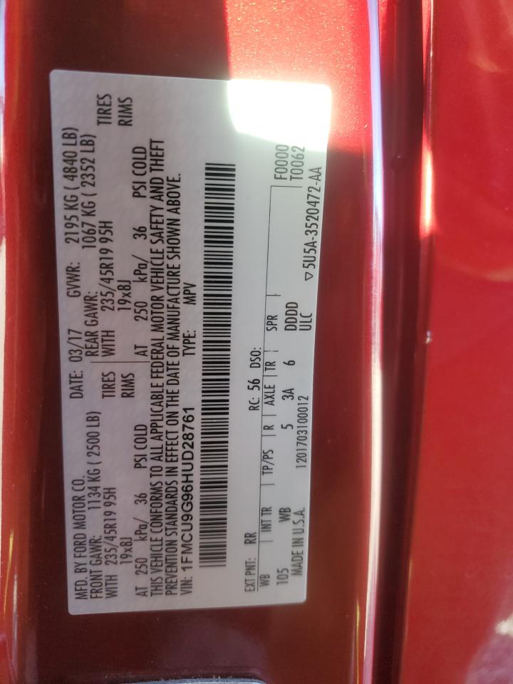 2017 Ford Escape Se VIN: 1FMCU9G96HUD28761 Lot: 92753955