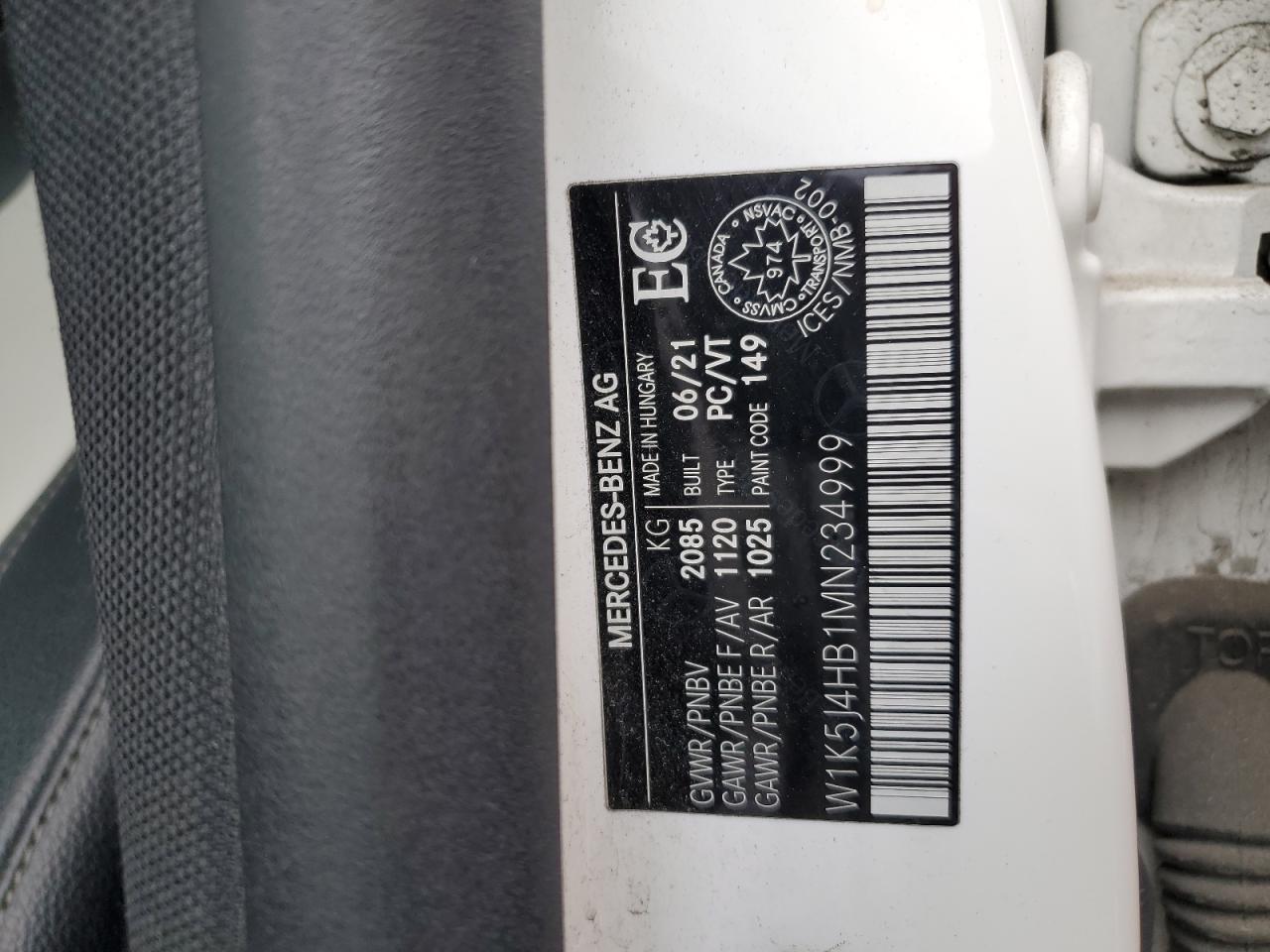 2021 Mercedes-Benz Cla 250 4Matic VIN: W1K5J4HB1MN234999 Lot: 92644555