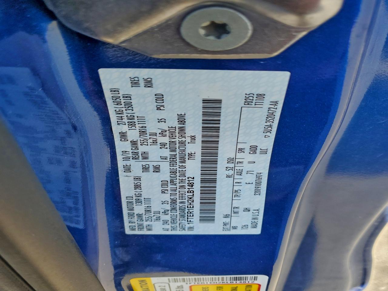 2019 Ford Ranger Xl VIN: 1FTER1EH2KLB14812 Lot: 92684215