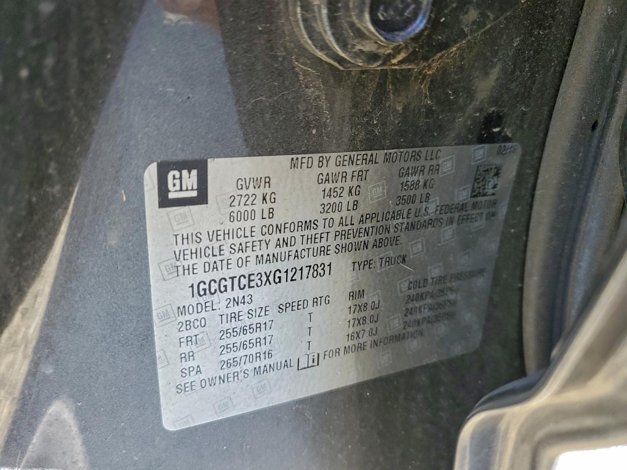 2016 Chevrolet Colorado Lt VIN: 1GCGTCE3XG1217831 Lot: 93668805