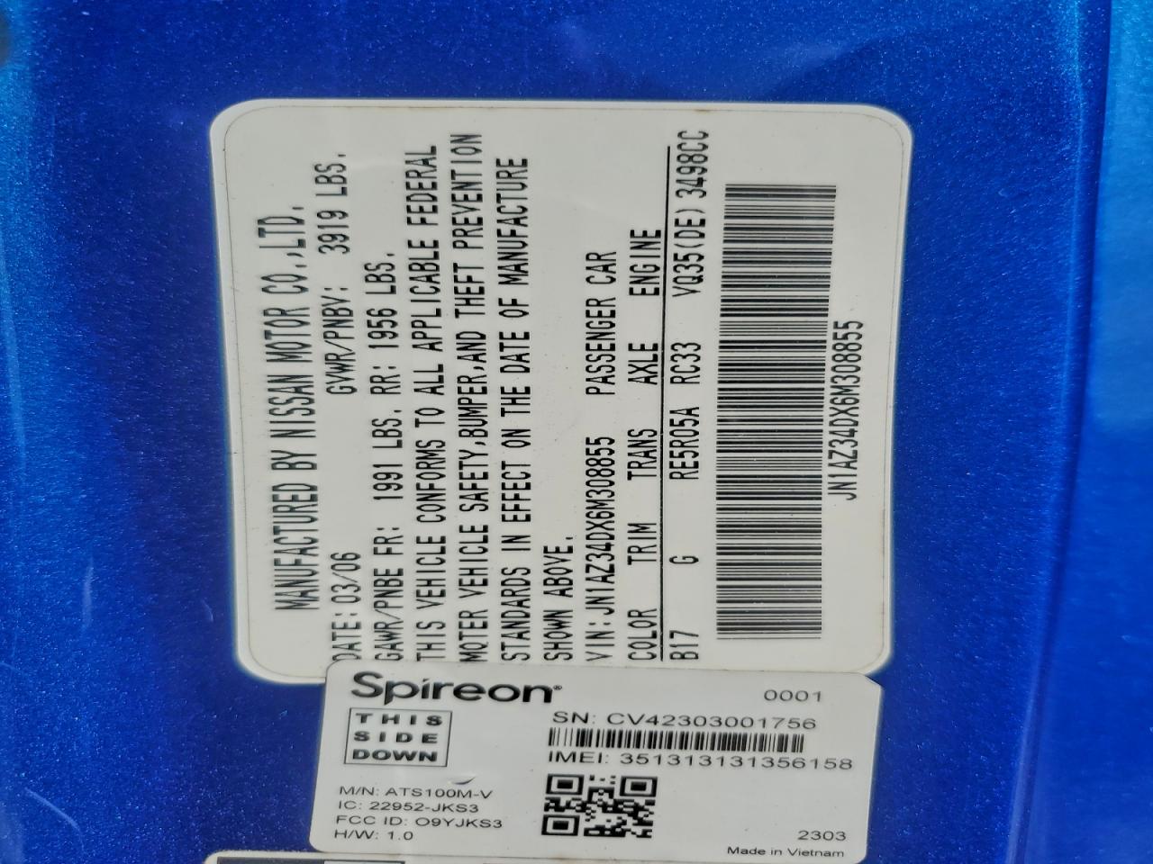 2006 Nissan 350Z Coupe VIN: JN1AZ34DX6M308855 Lot: 94138335