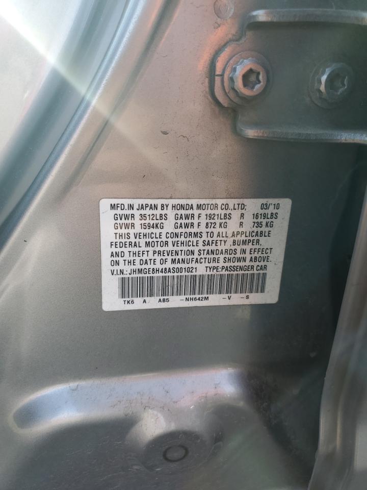 2010 Honda Fit Sport VIN: JHMGE8H48AS001021 Lot: 92824045