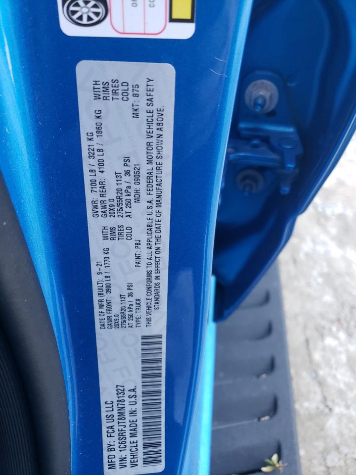 2021 Ram 1500 Laramie VIN: 1C6SRFJT8MN781327 Lot: 90120935