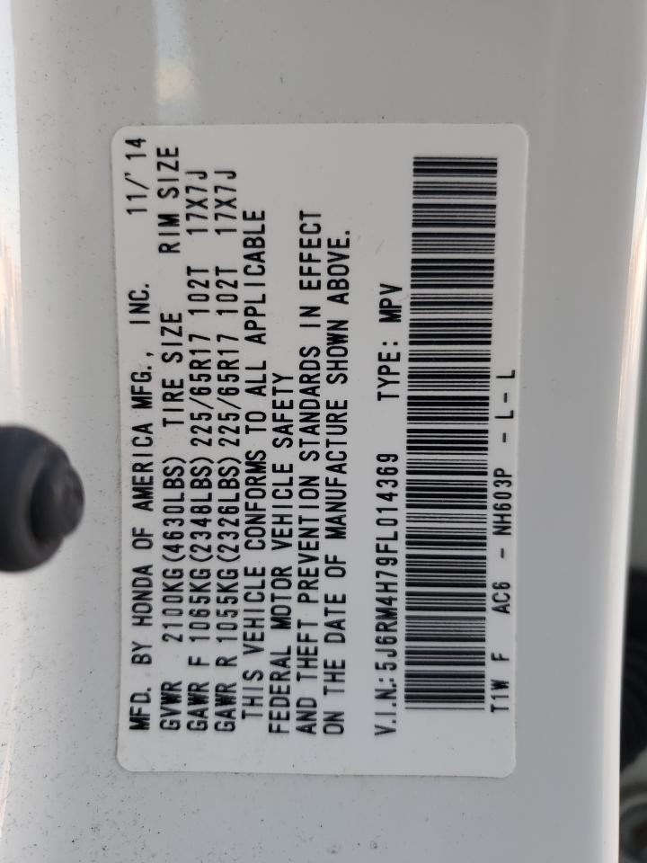 2015 Honda Cr-V Exl VIN: 5J6RM4H79FL014369 Lot: 92579645