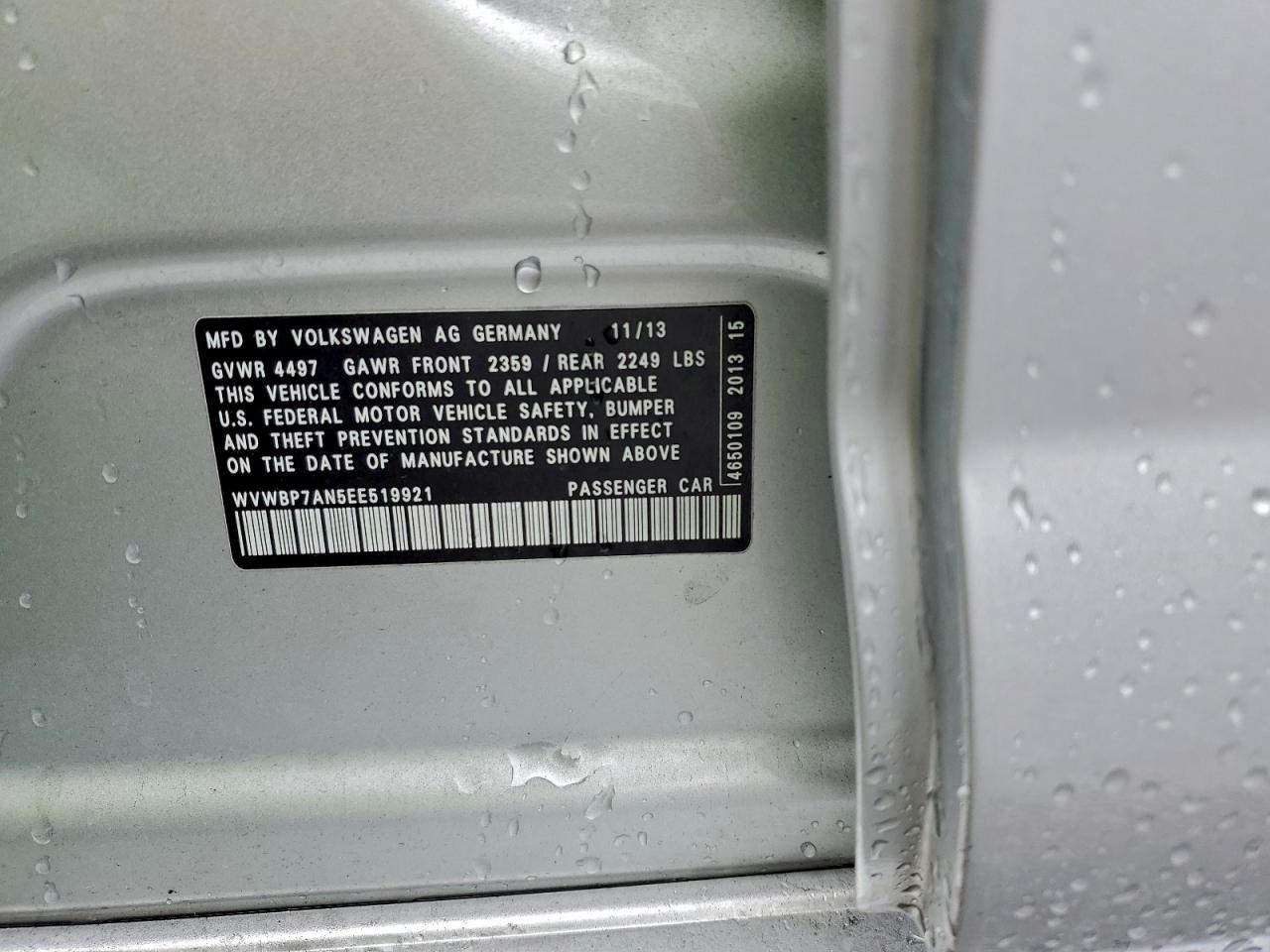 2014 Volkswagen Cc Sport VIN: WVWBP7AN5EE519921 Lot: 93652805