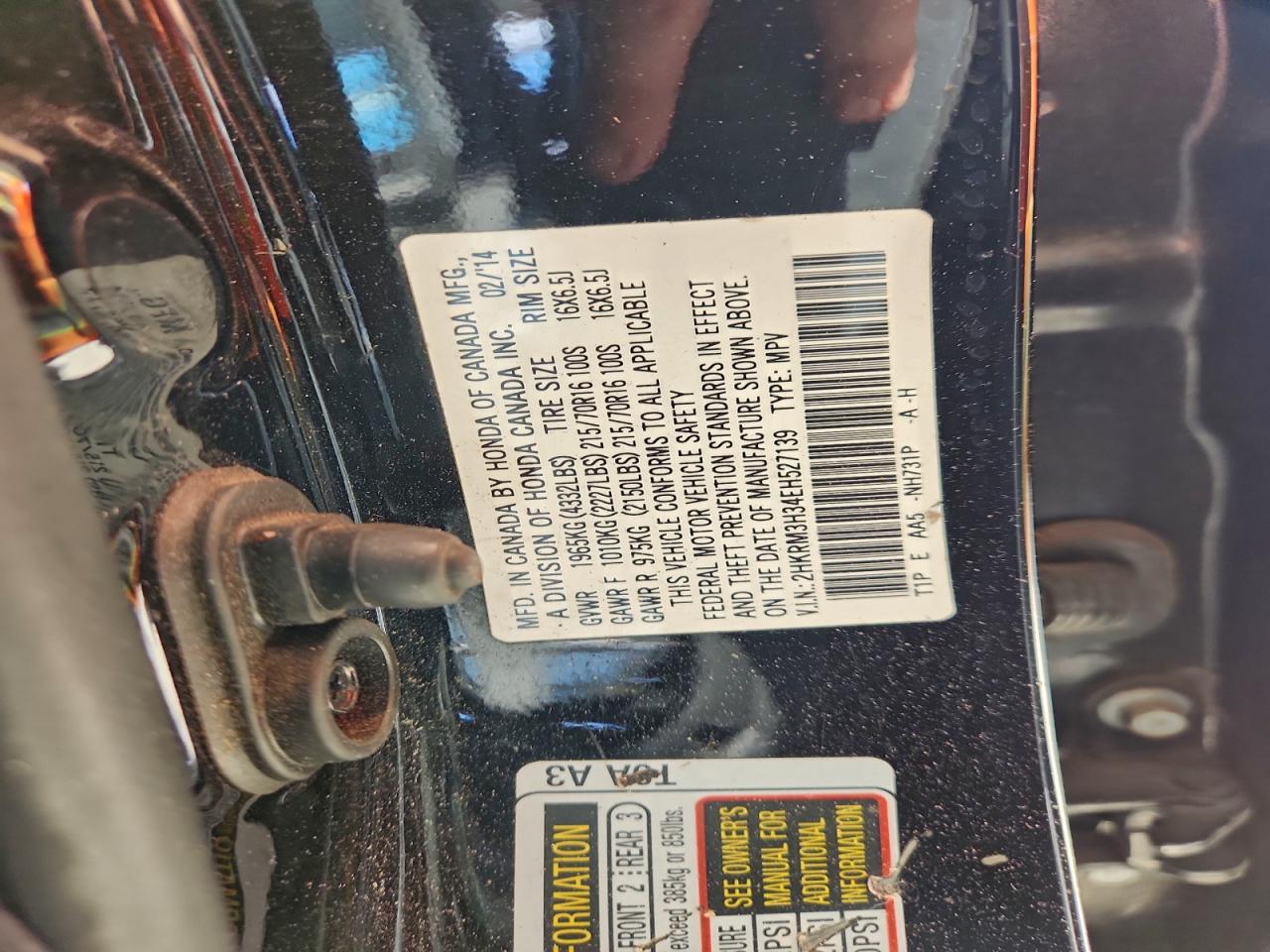 2014 Honda Cr-V Lx VIN: 2HKRM3H34EH527139 Lot: 94169965