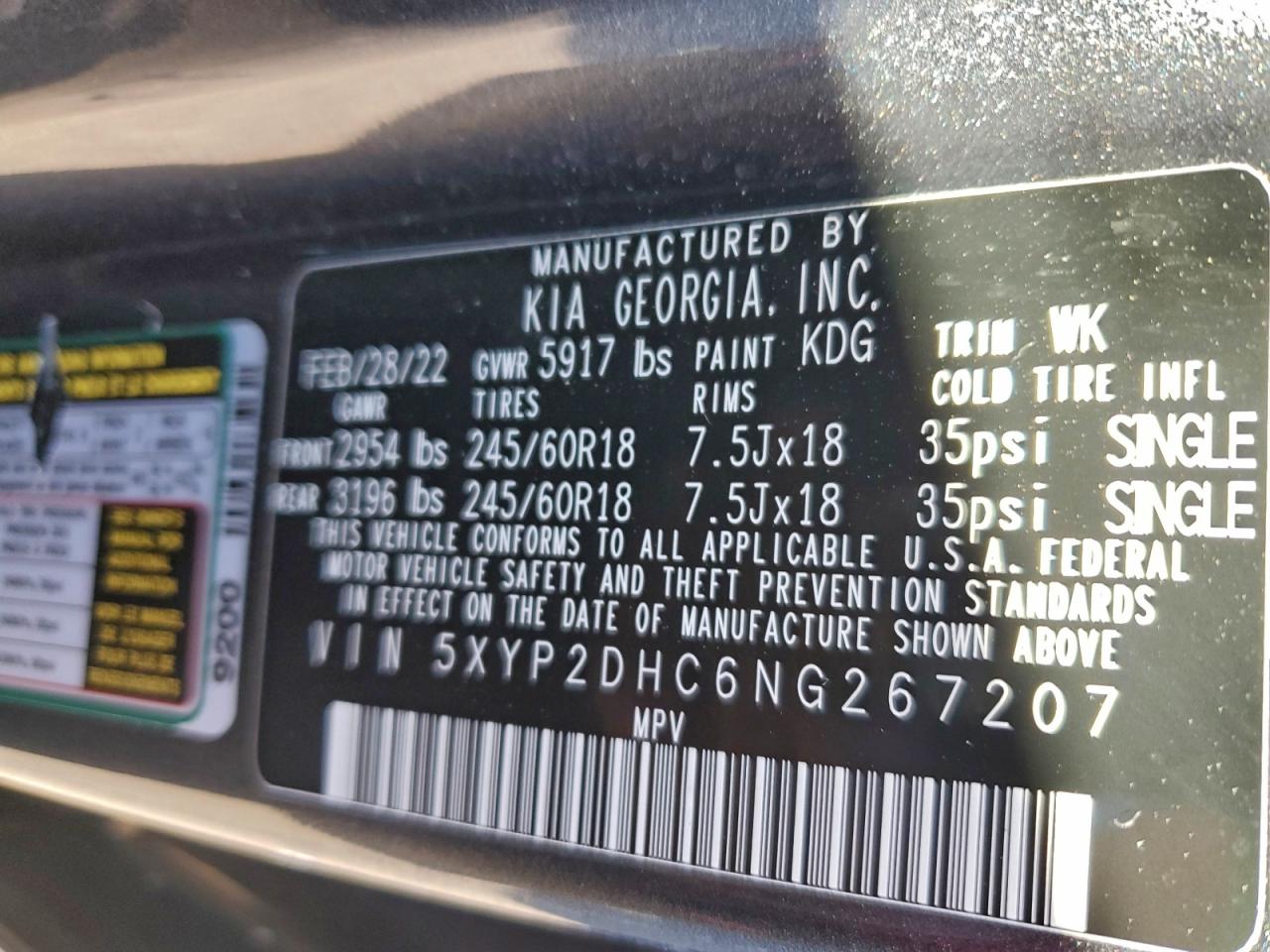 2022 Kia Telluride Lx VIN: 5XYP2DHC6NG267207 Lot: 93343885