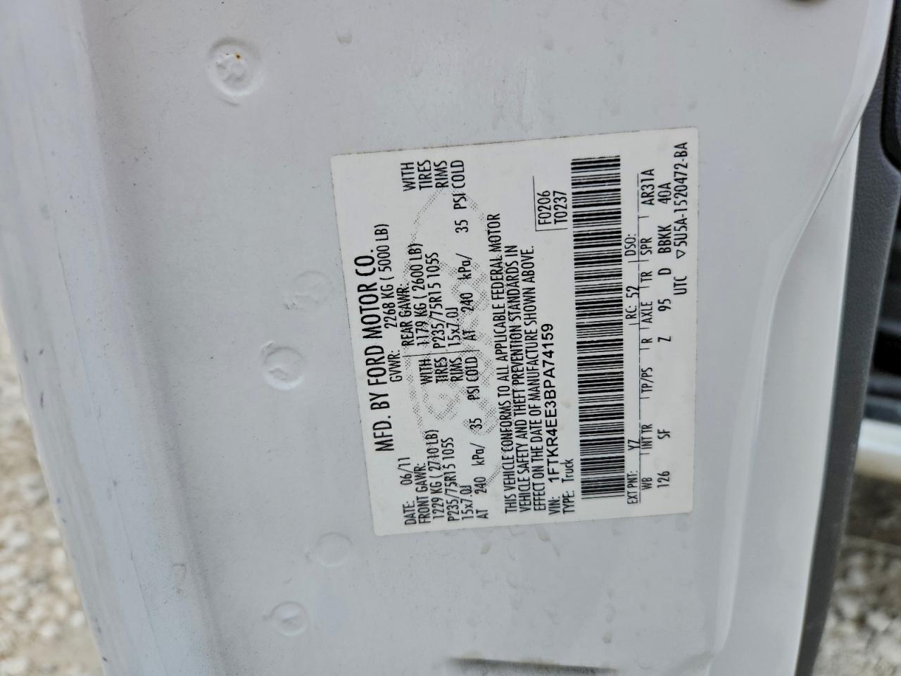 2011 Ford Ranger Super Cab VIN: 1FTKR4EE3BPA74159 Lot: 93648815