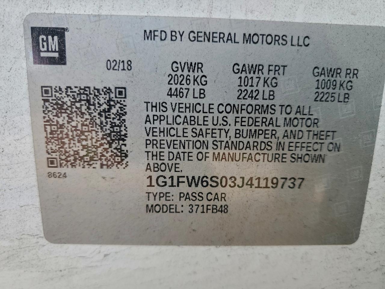 2018 Chevrolet Bolt Ev Lt VIN: 1G1FW6S03J4119737 Lot: 94020245