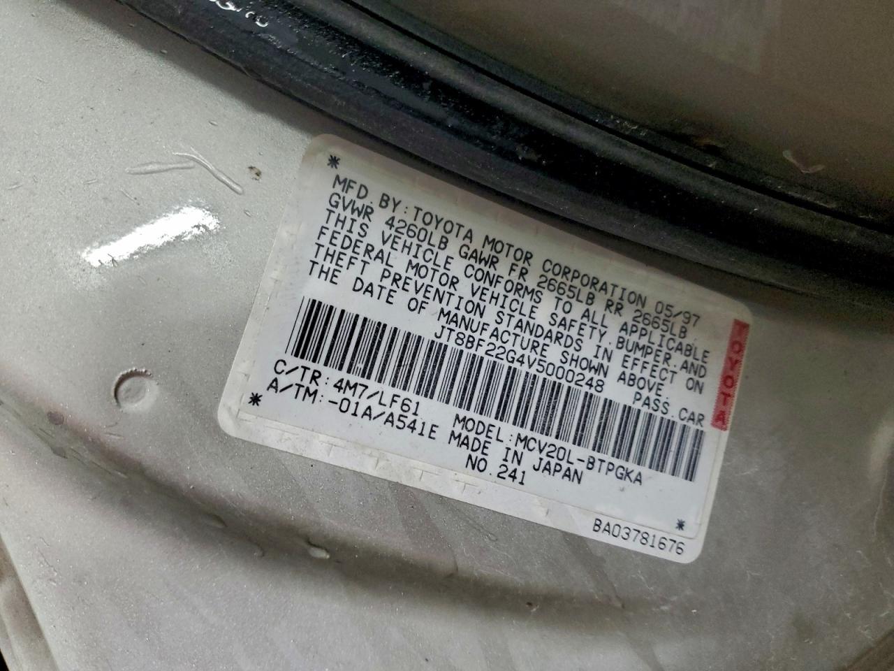 1997 Lexus Es 300 VIN: JT8BF22G4V5000248 Lot: 93923535