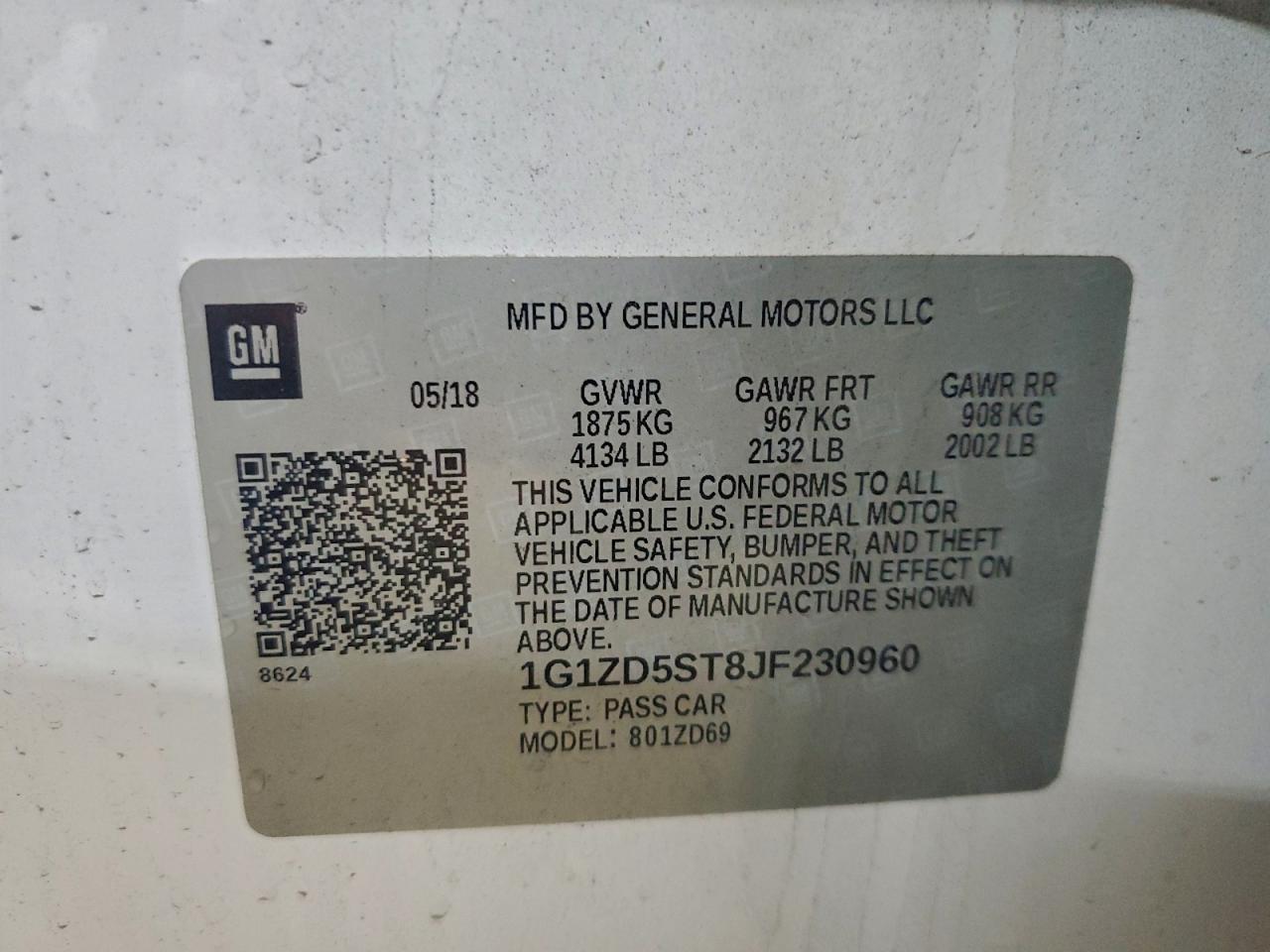 2018 Chevrolet Malibu Lt VIN: 1G1ZD5ST8JF230960 Lot: 94423145