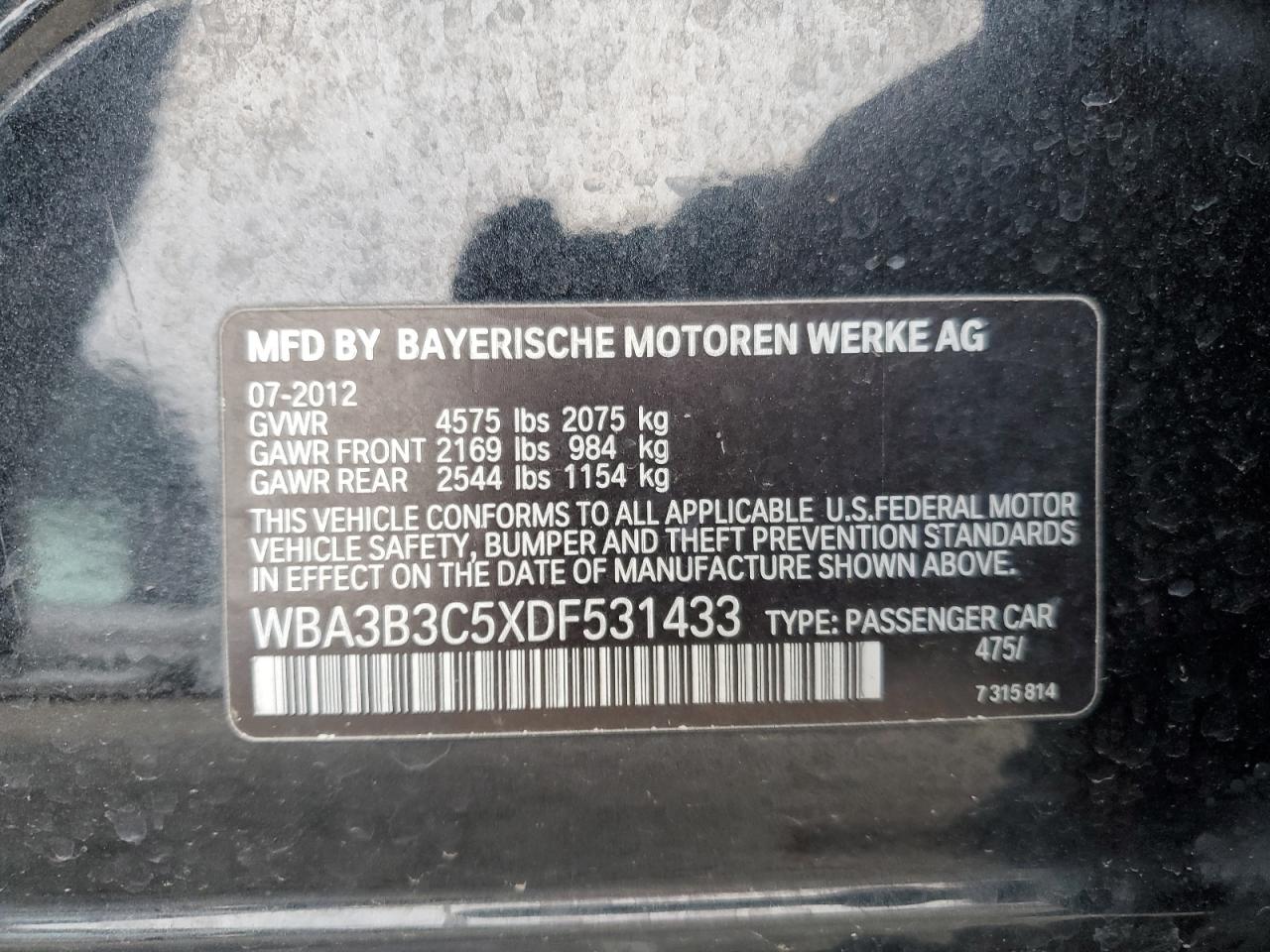 2013 BMW 328 Xi VIN: WBA3B3C5XDF531433 Lot: 92900015