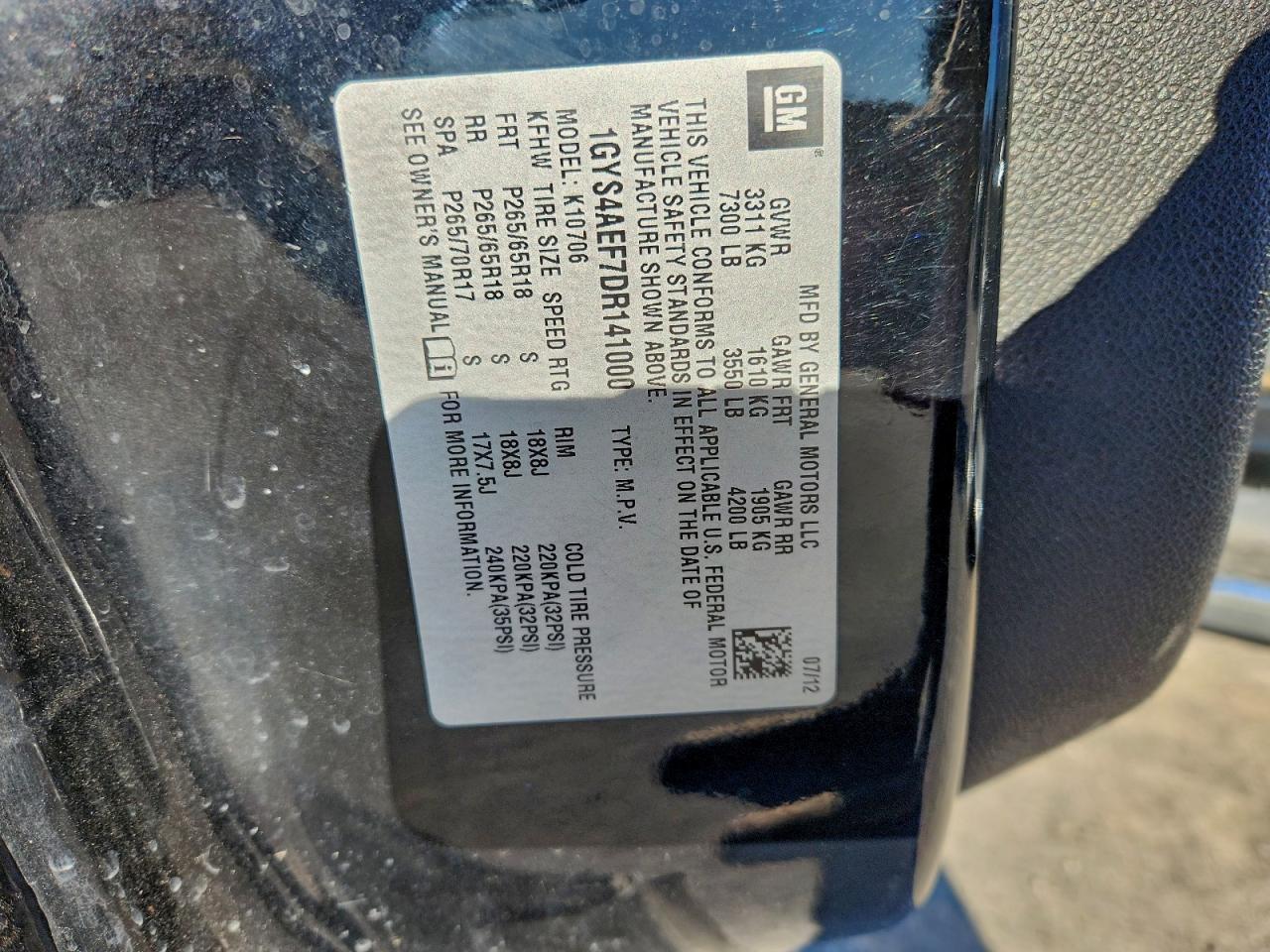 2013 Cadillac Escalade VIN: 1GYS4AEF7DR141000 Lot: 94533315