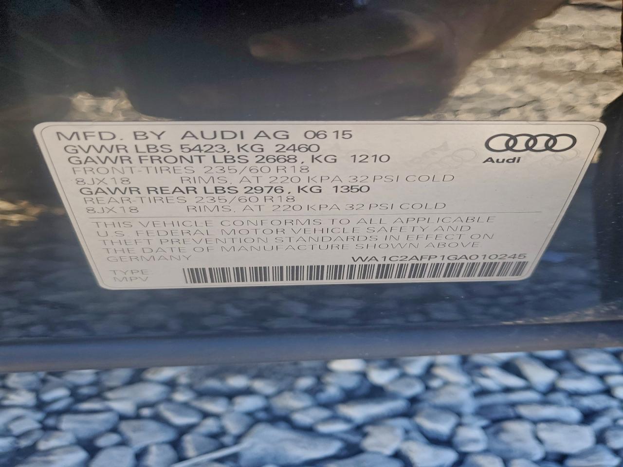 2016 Audi Q5 Premium VIN: WA1C2AFP1GA010245 Lot: 94188225