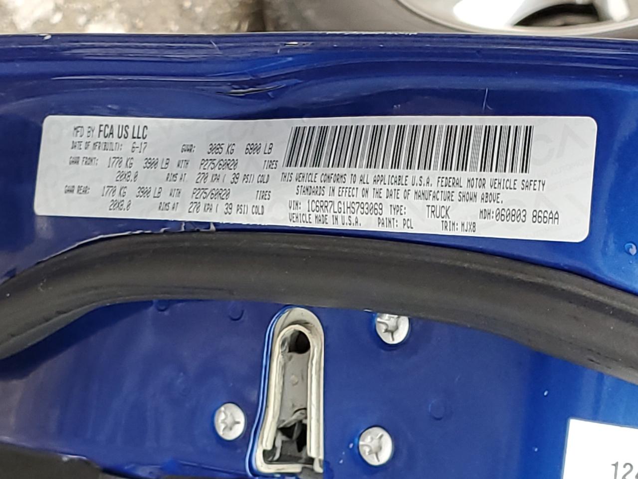 2017 Ram 1500 Slt VIN: 1C6RR7LG1HS793069 Lot: 93019765