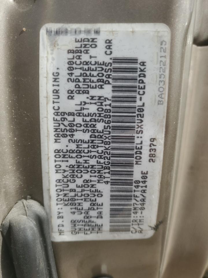 1999 Toyota Camry Ce VIN: 4T1BG22K8XU568817 Lot: 92110035