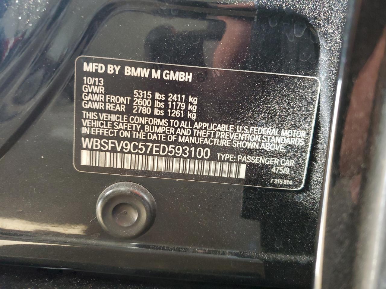 2014 BMW M5 VIN: WBSFV9C57ED593100 Lot: 91987605