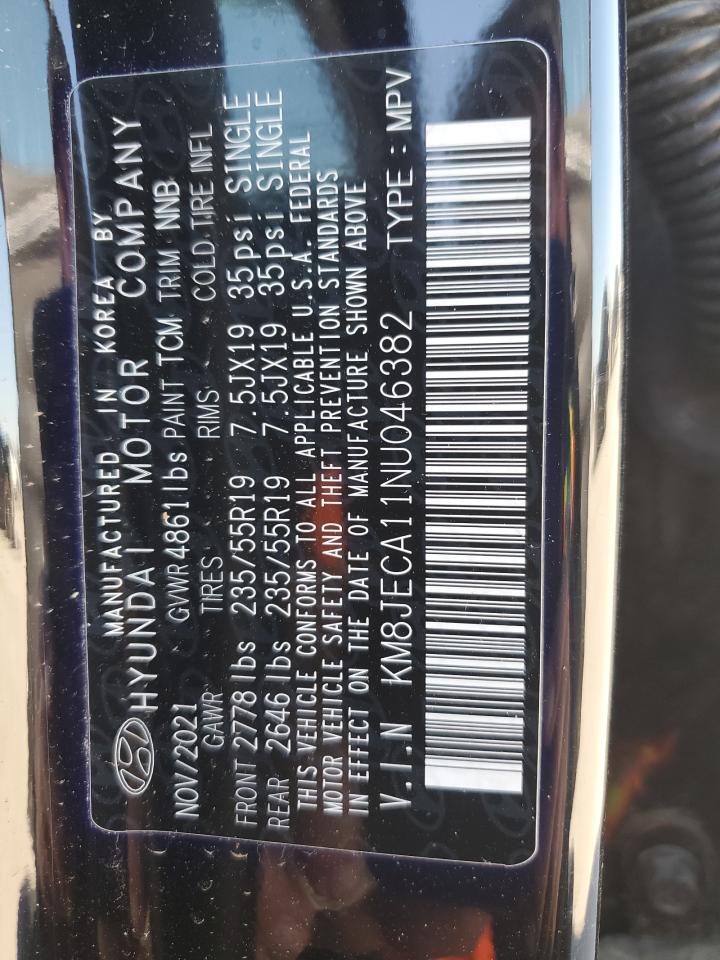 2022 Hyundai Tucson Limited VIN: KM8JECA11NU046382 Lot: 91224415