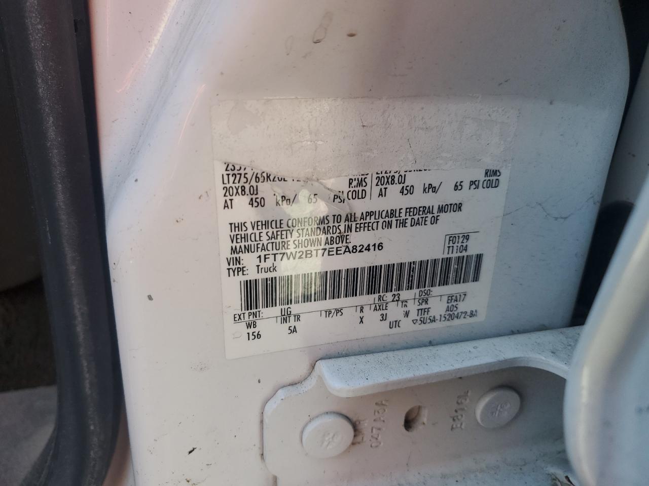 2014 Ford F250 Super Duty VIN: 1FT7W2BT7EEA82416 Lot: 92829535