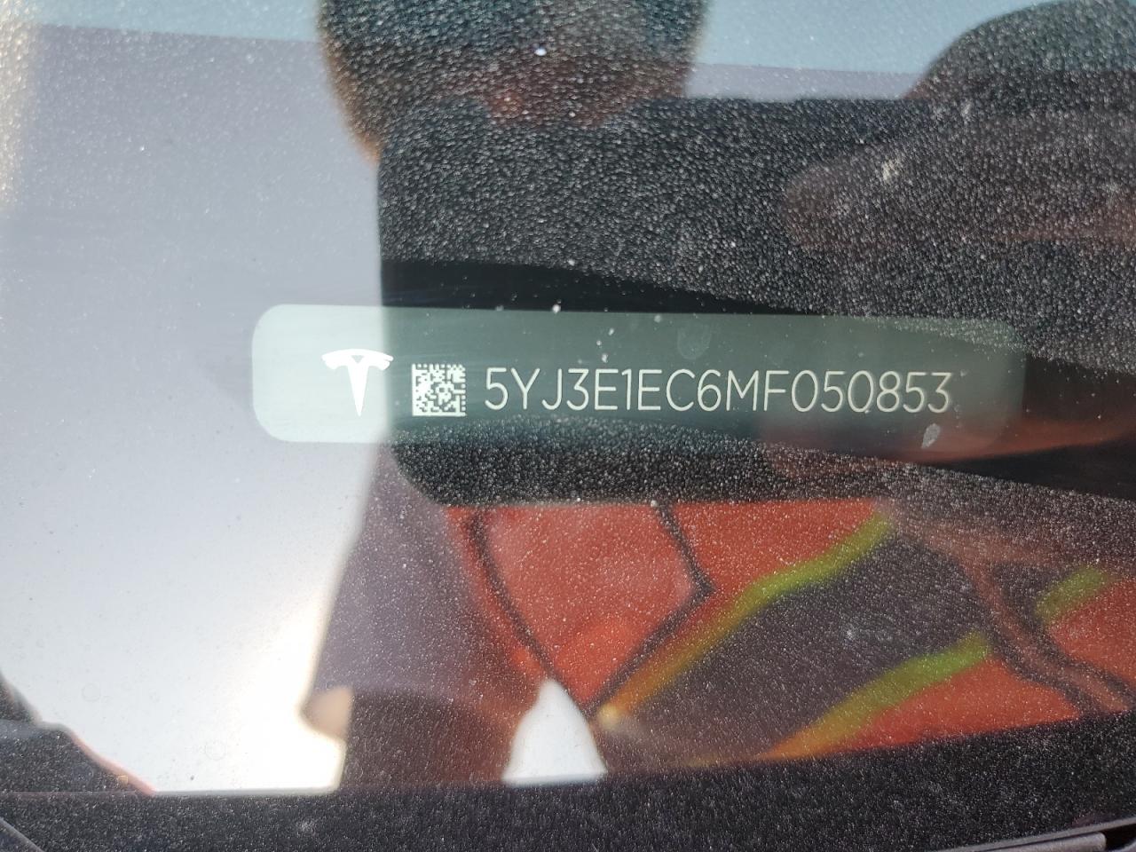 2021 Tesla Model 3 VIN: 5YJ3E1EC6MF050853 Lot: 92953845