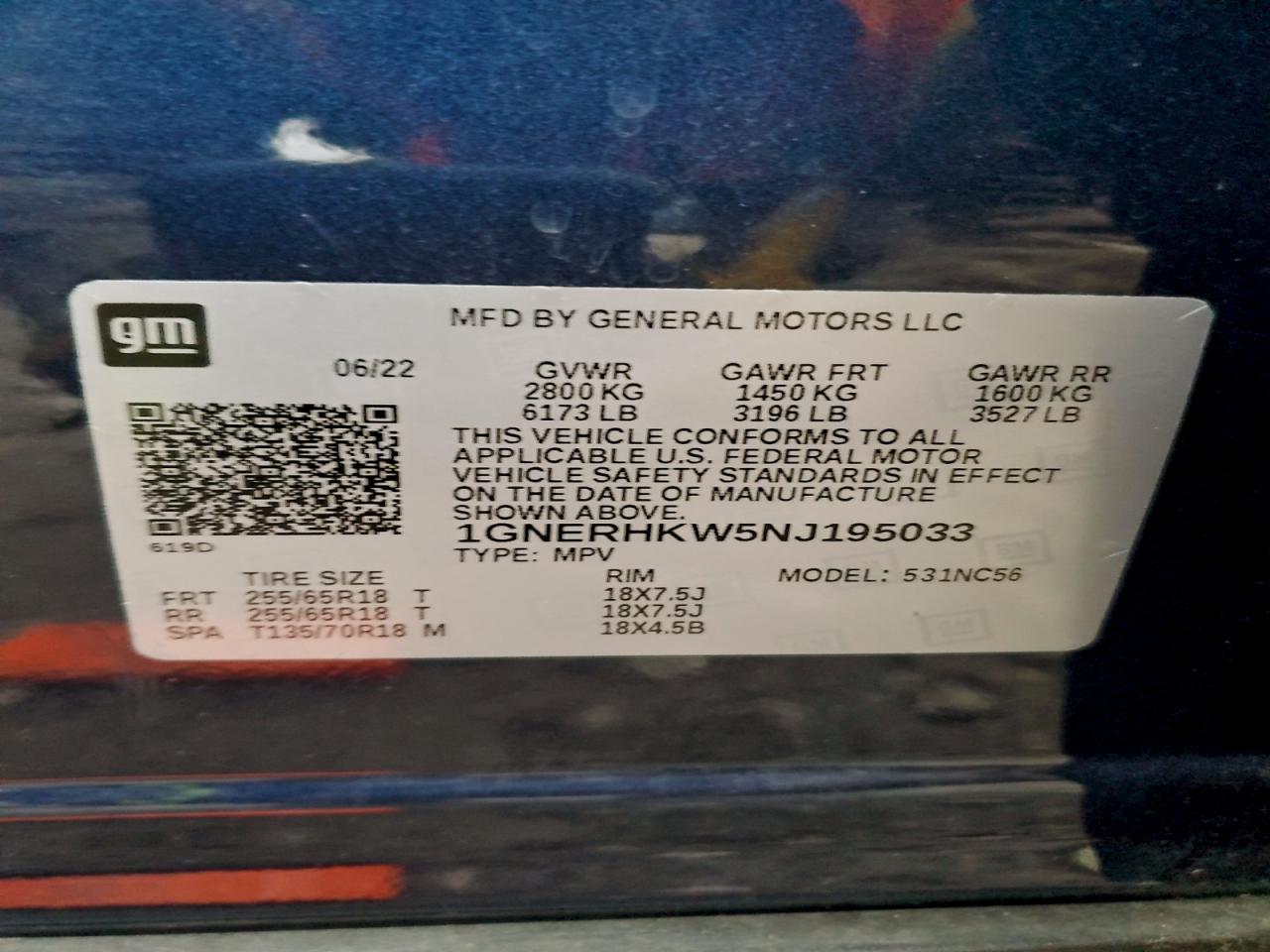 2022 Chevrolet Traverse Lt VIN: 1GNERHKW5NJ195033 Lot: 94290385