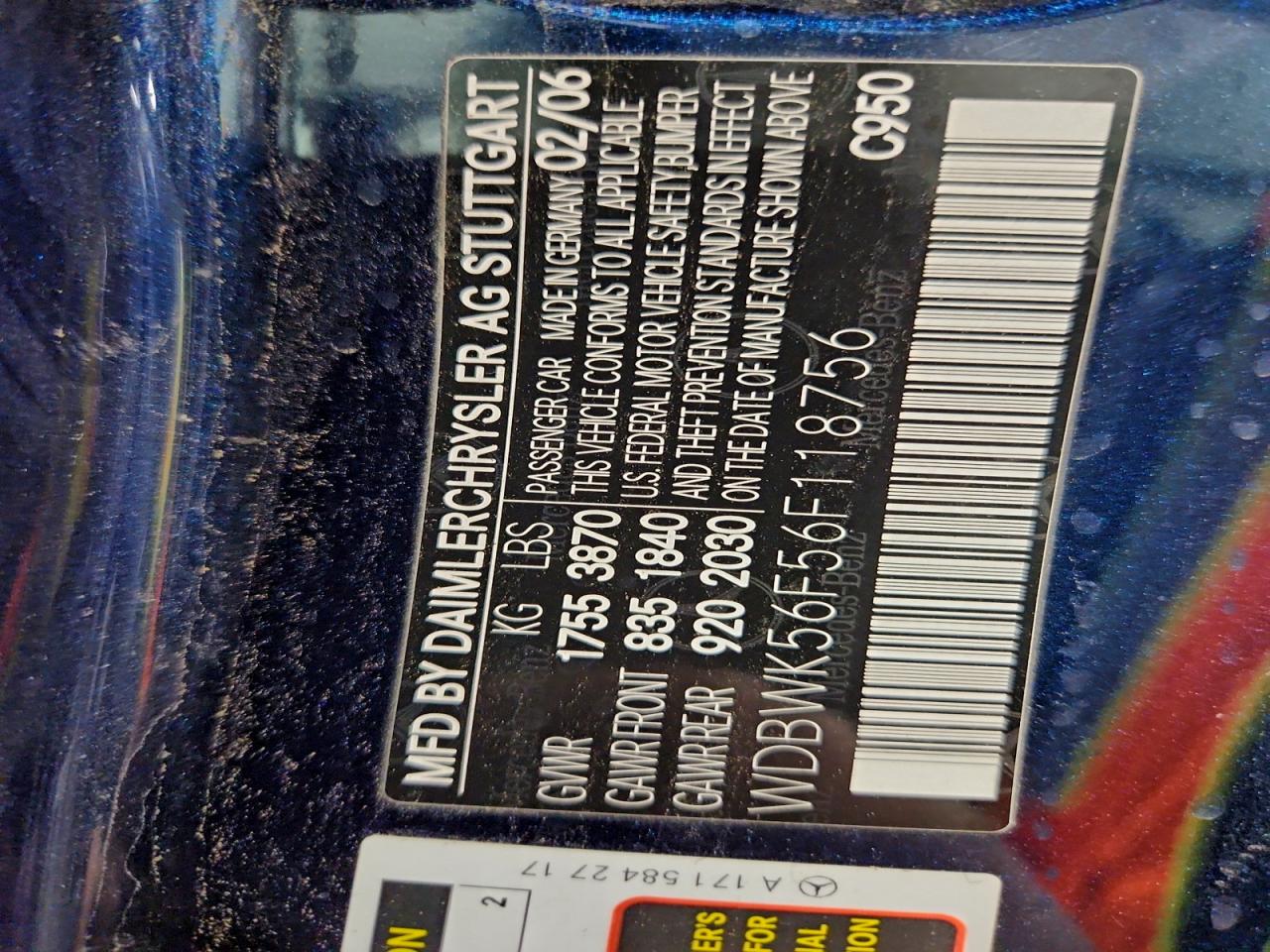 2006 Mercedes-Benz Slk 350 VIN: WDBWK56F56F118756 Lot: 93437425