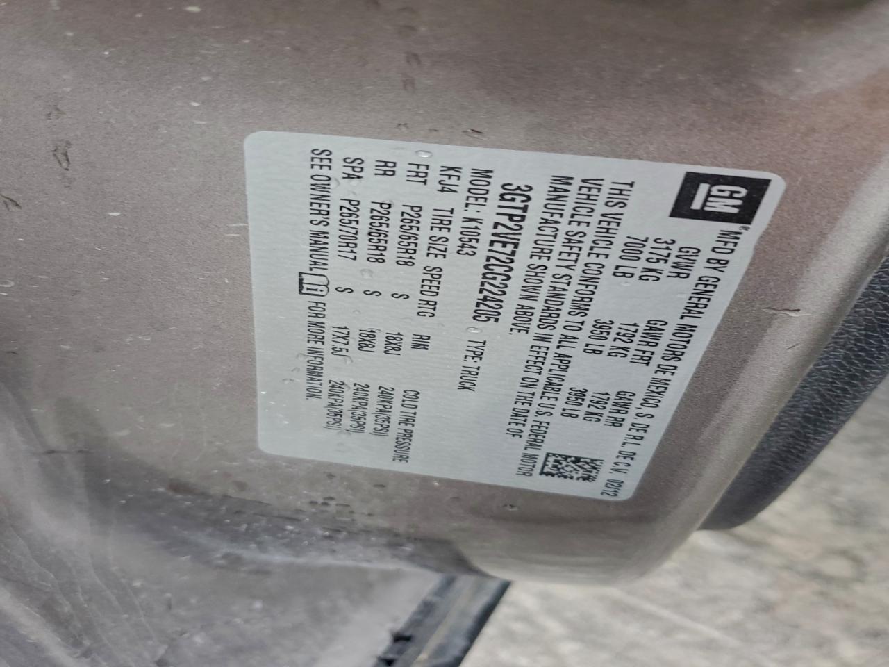 2012 GMC Sierra K1500 Sle VIN: 3GTP2VE72CG224205 Lot: 93874305